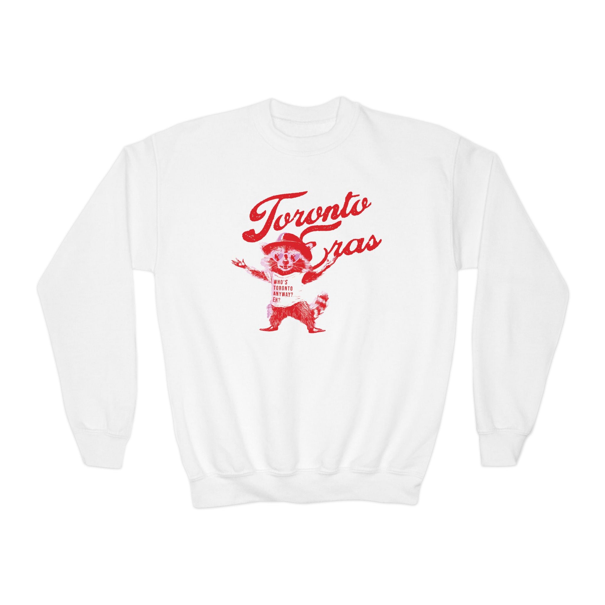 Kid's Who's Toronto Anyway Raccoon Toronto Eras Crewneck Sweatshirt