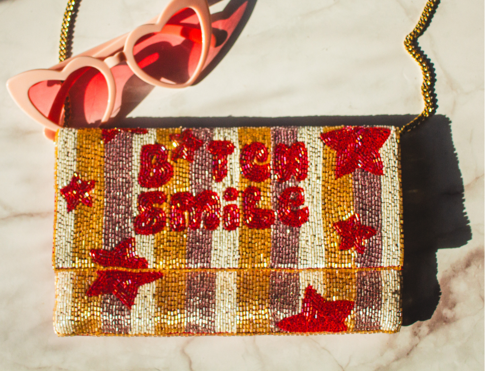 Lights Camera Bitch Smile Beaded Bag