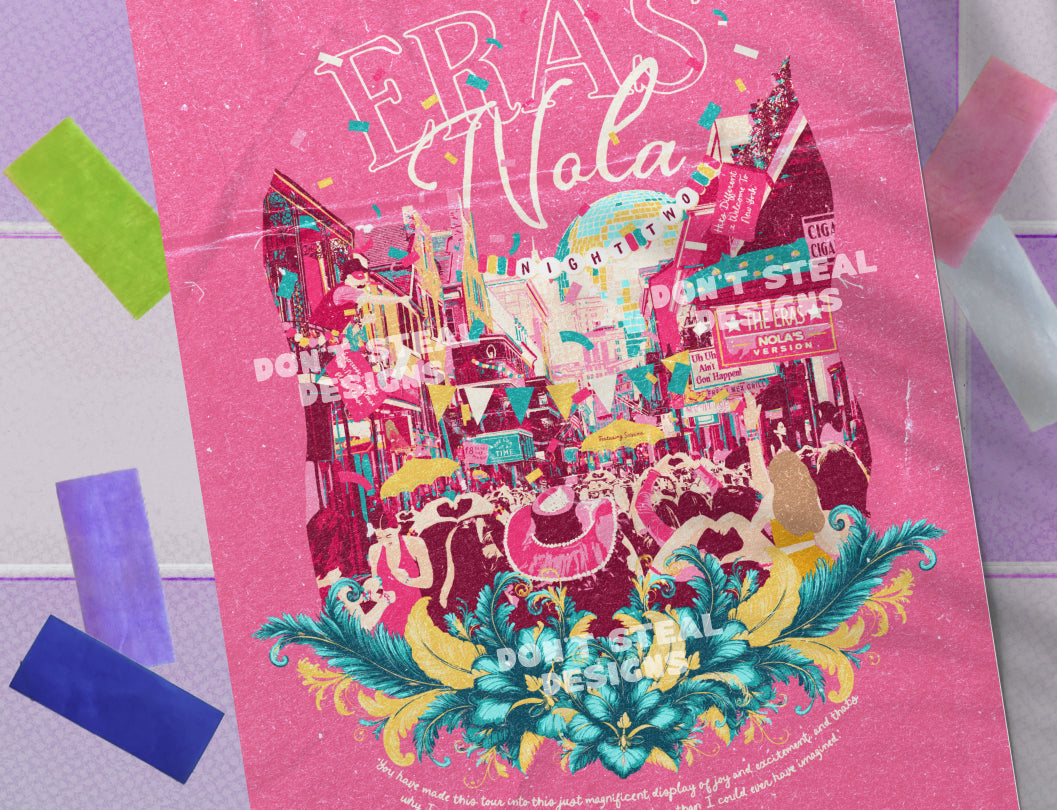 Pink New Orleans Eras Night Two Bourbon Street Poster