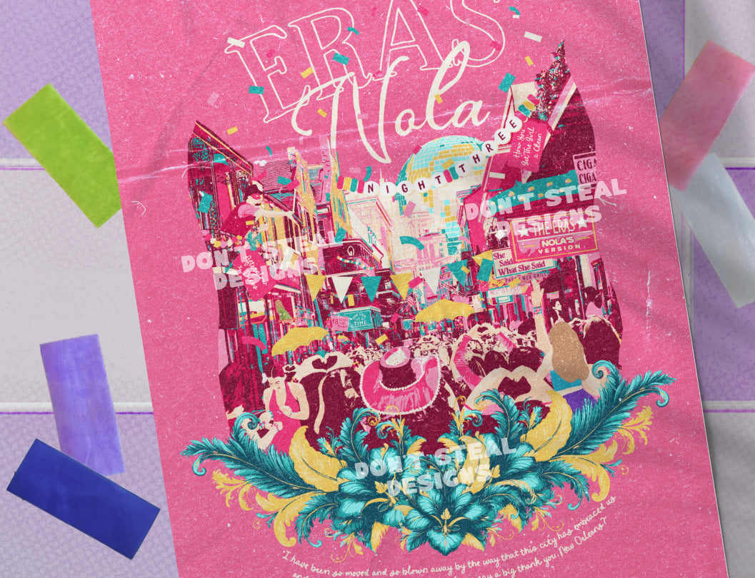 Pink New Orleans Eras Night Three Bourbon Street Poster